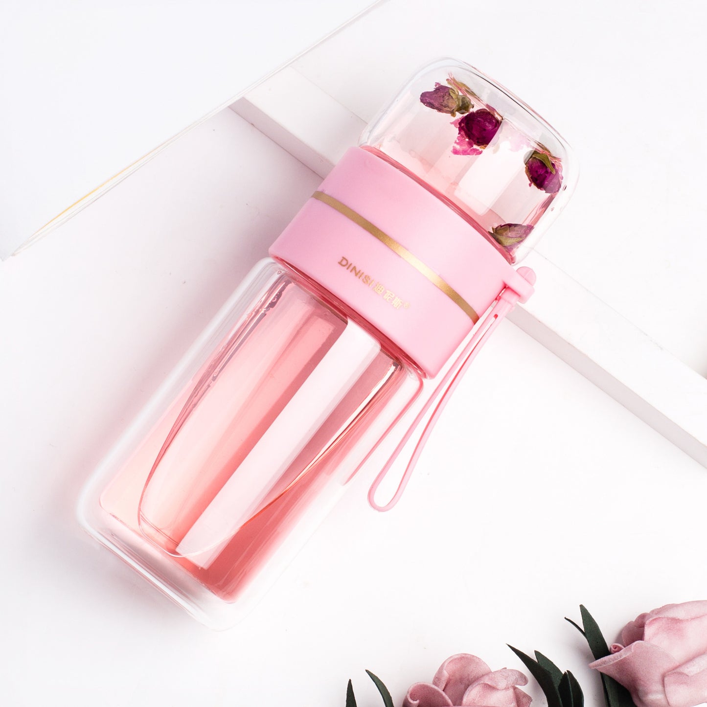 Leakproof Double Wall Glass Water Bottle with Tea Infuser and Tea Separation Design