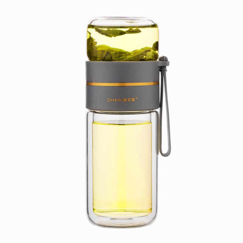 Leakproof Double Wall Glass Water Bottle with Tea Infuser and Tea Separation Design