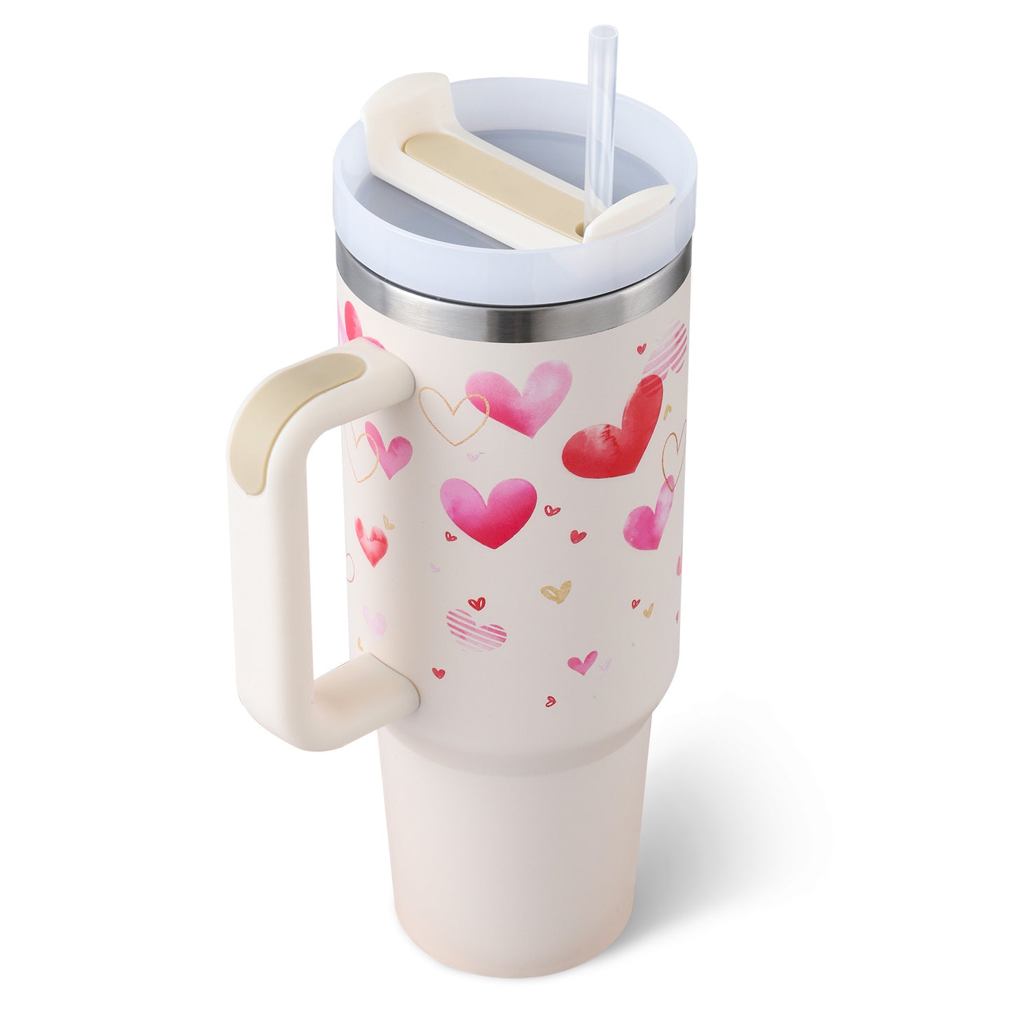 40 Oz Insulated Stainless Steel Tumbler with Handle and Straw - Perfect for Coffee, Travel, Gym, and Office - Spill Proof Vacuum Mug Gift for Valentine's Day and Beyond