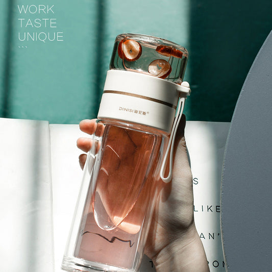Leakproof Double Wall Glass Water Bottle with Tea Infuser and Tea Separation Design