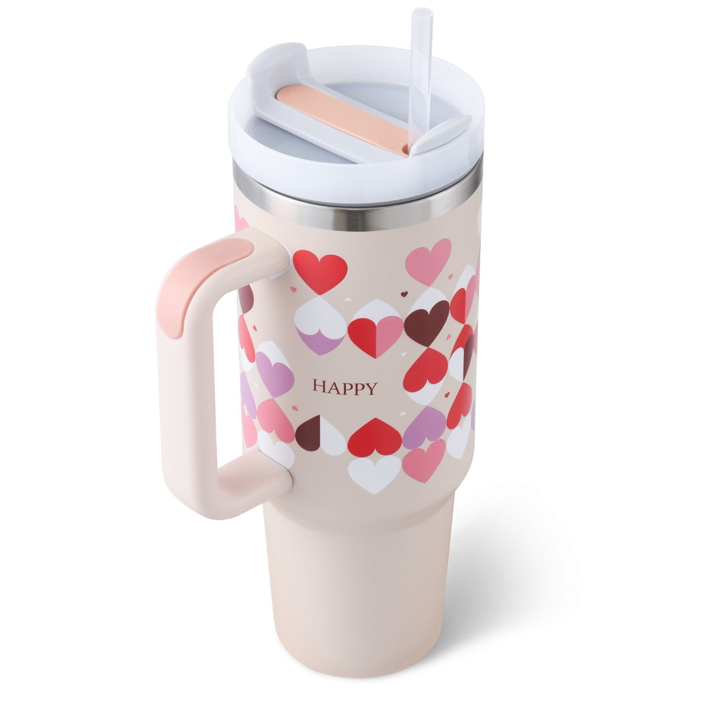 40 Oz Insulated Stainless Steel Tumbler with Handle and Straw - Perfect for Coffee, Travel, Gym, and Office - Spill Proof Vacuum Mug Gift for Valentine's Day and Beyond
