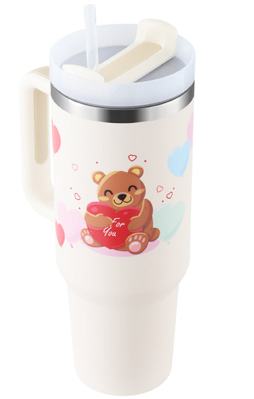 40 Oz Insulated Stainless Steel Tumbler with Handle and Straw - Perfect for Coffee, Travel, Gym, and Office - Spill Proof Vacuum Mug Gift for Valentine's Day and Beyond