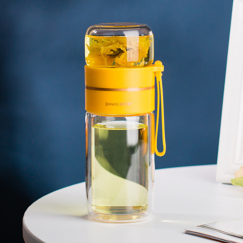 Leakproof Double Wall Glass Water Bottle with Tea Infuser and Tea Separation Design