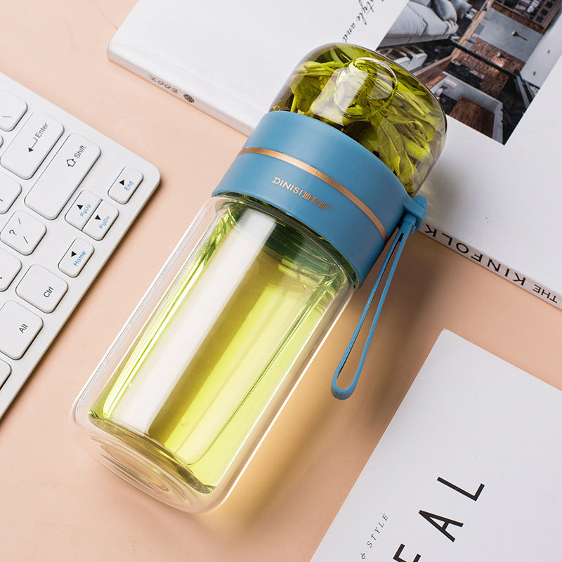 Leakproof Double Wall Glass Water Bottle with Tea Infuser and Tea Separation Design