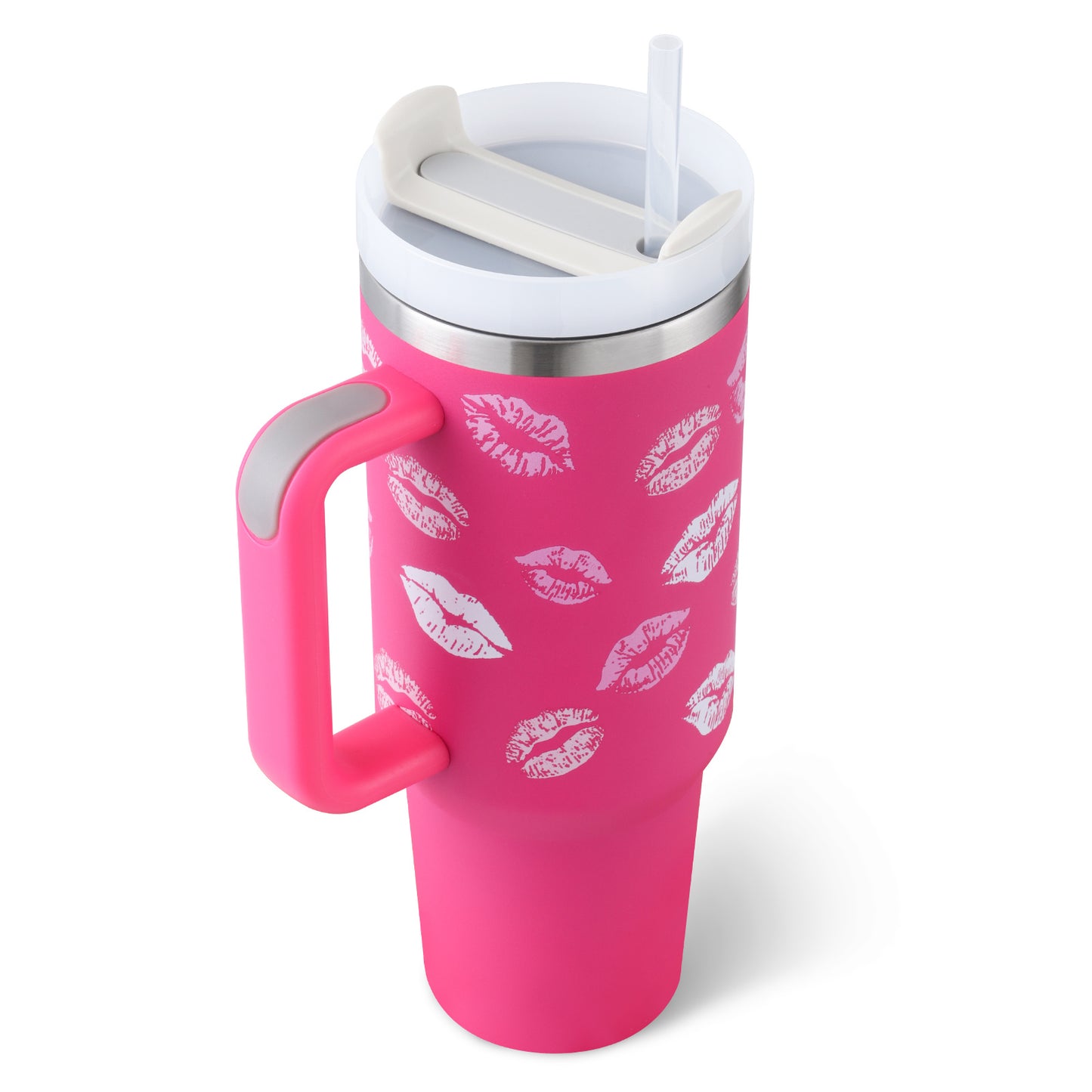 40 Oz Insulated Stainless Steel Tumbler with Handle and Straw - Perfect for Coffee, Travel, Gym, and Office - Spill Proof Vacuum Mug Gift for Valentine's Day and Beyond