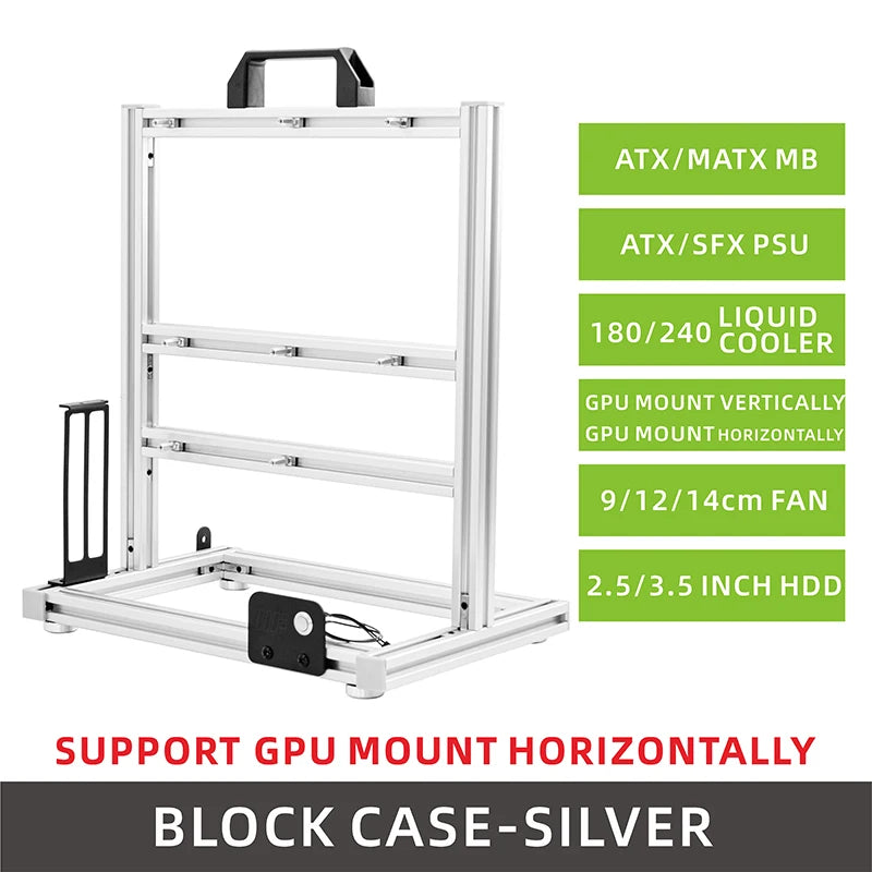 METALFISH BlockCase Open Frame Aluminum ATX/M-ATX Rack for Desktops