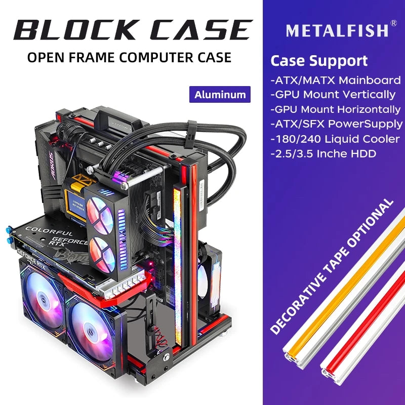 METALFISH BlockCase Open Frame Aluminum ATX/M-ATX Rack for Desktops