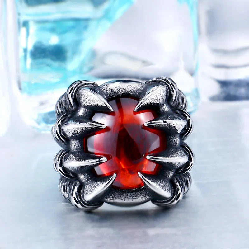 Exaggerated Heavy Metal Dragon Claw Ring with CZ Zircon - Trendy Men's Jewelry BR8-046