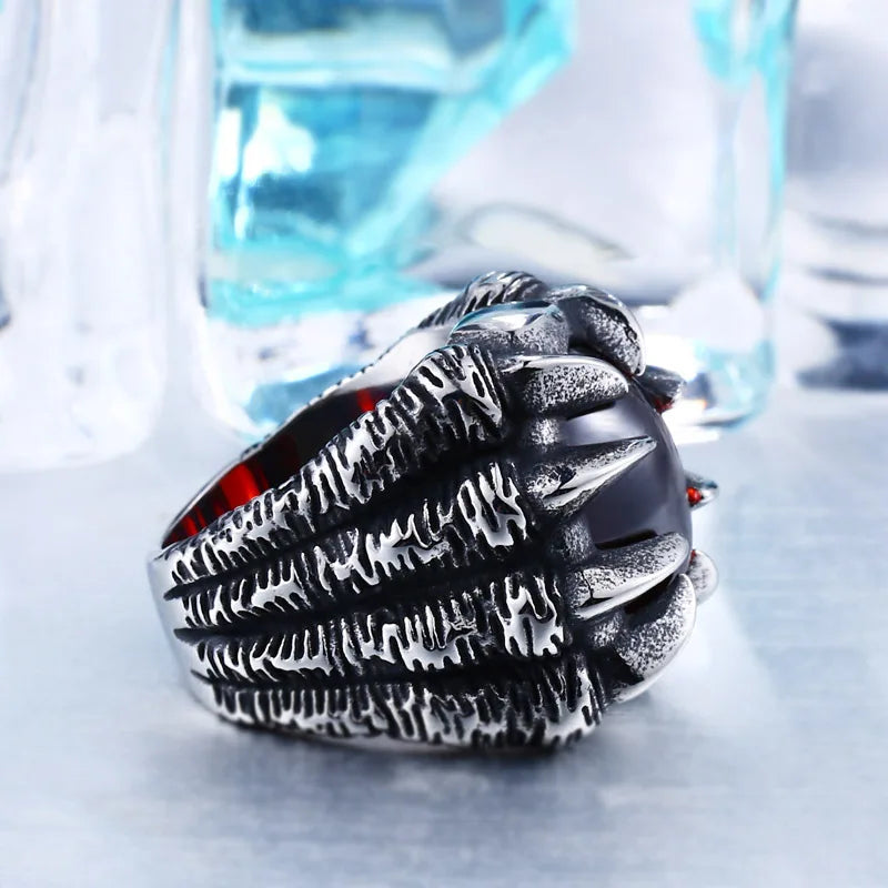 Exaggerated Heavy Metal Dragon Claw Ring with CZ Zircon - Trendy Men's Jewelry BR8-046