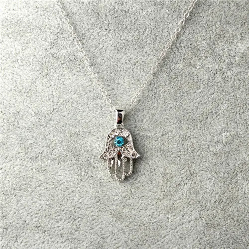 Turkish Crystal Evil Eye Hamsa Pendant Necklace for Women - Trendy Hollow Out Clavicle Chain Jewelry