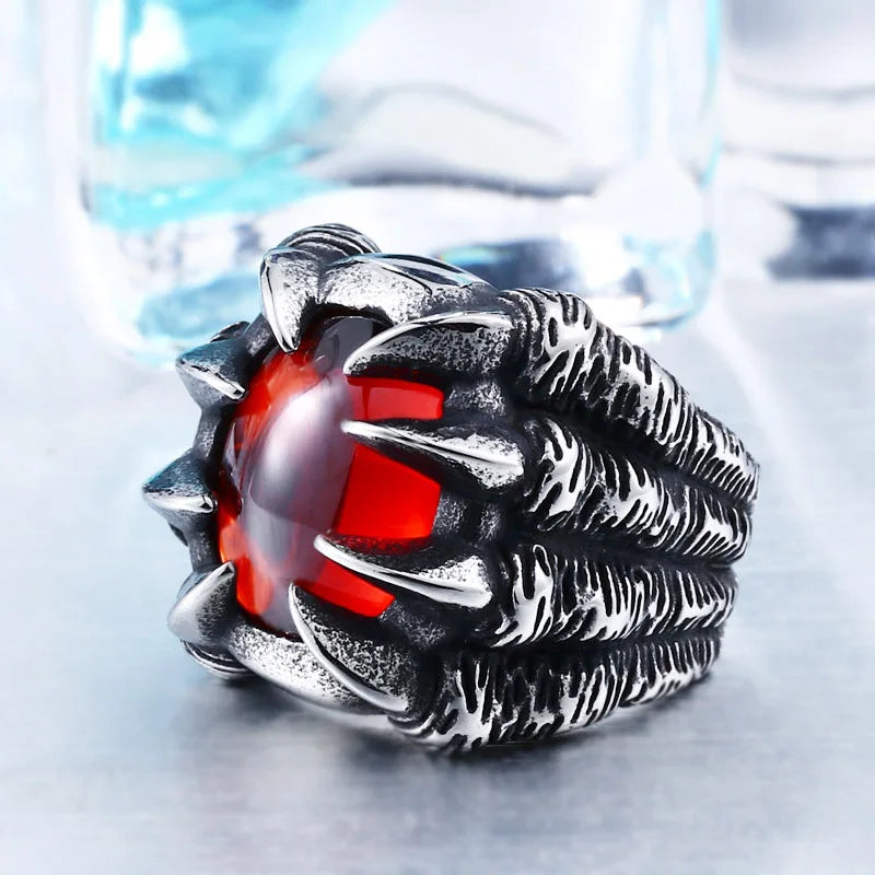 Exaggerated Heavy Metal Dragon Claw Ring with CZ Zircon - Trendy Men's Jewelry BR8-046