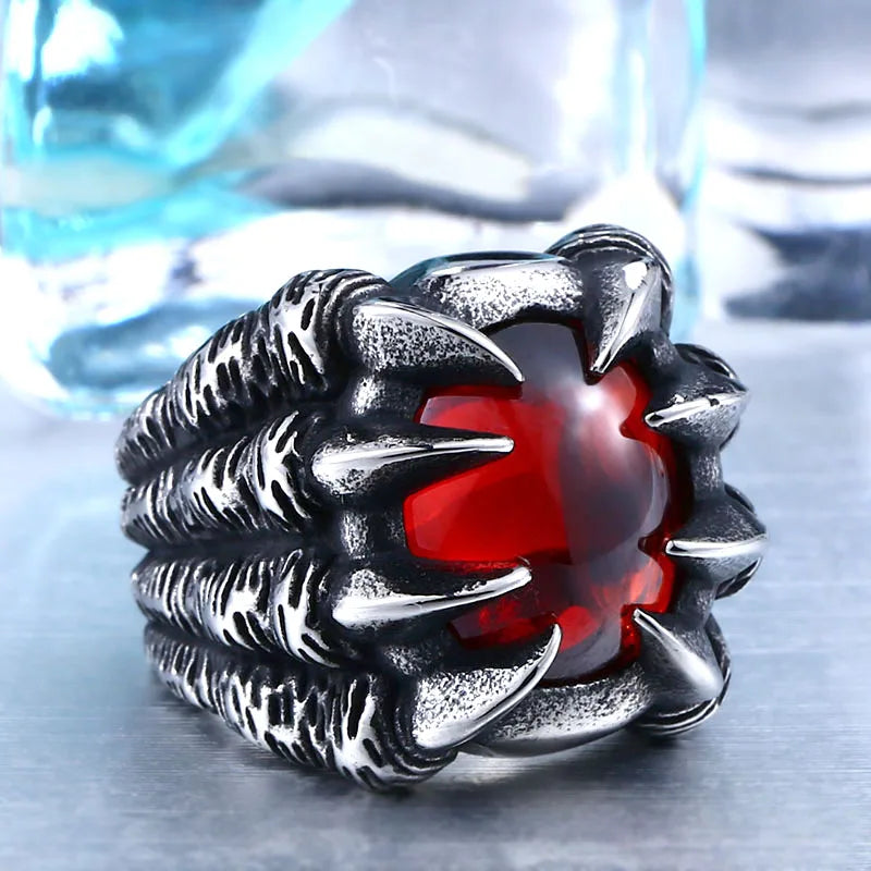 Exaggerated Heavy Metal Dragon Claw Ring with CZ Zircon - Trendy Men's Jewelry BR8-046
