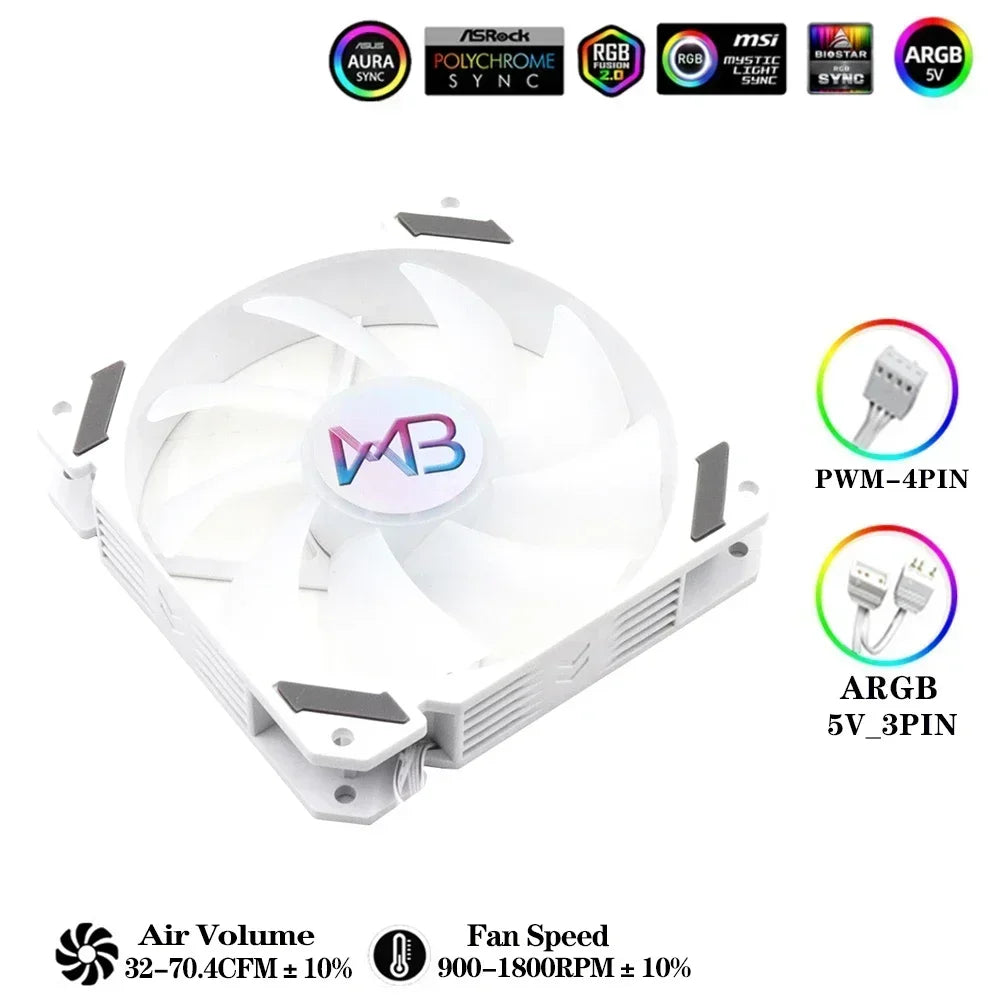 Wovibo 120mm ARGB RGB Fan Cooler with PWM Control - White and Black 12cm PC Cooling Case Radiator