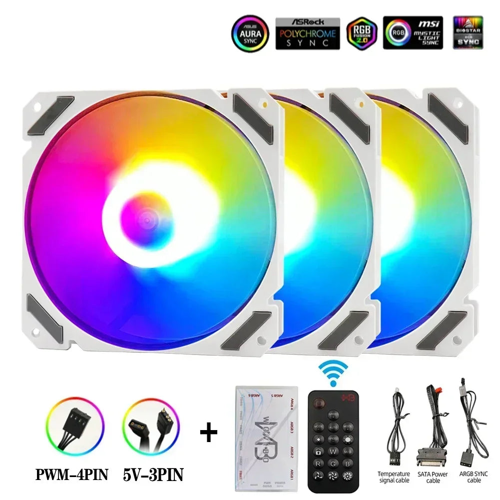 Wovibo 120mm ARGB RGB Fan Cooler with PWM Control - White and Black 12cm PC Cooling Case Radiator