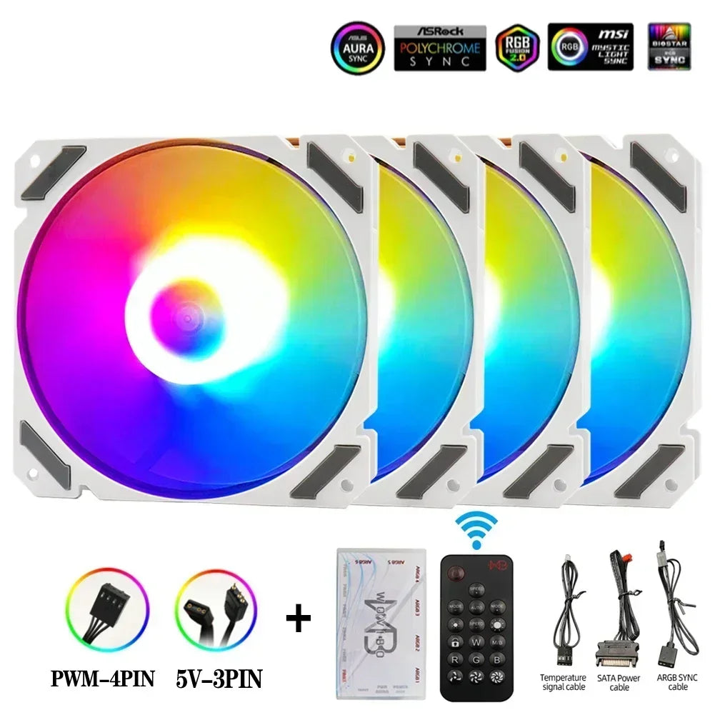 Wovibo 120mm ARGB RGB Fan Cooler with PWM Control - White and Black 12cm PC Cooling Case Radiator