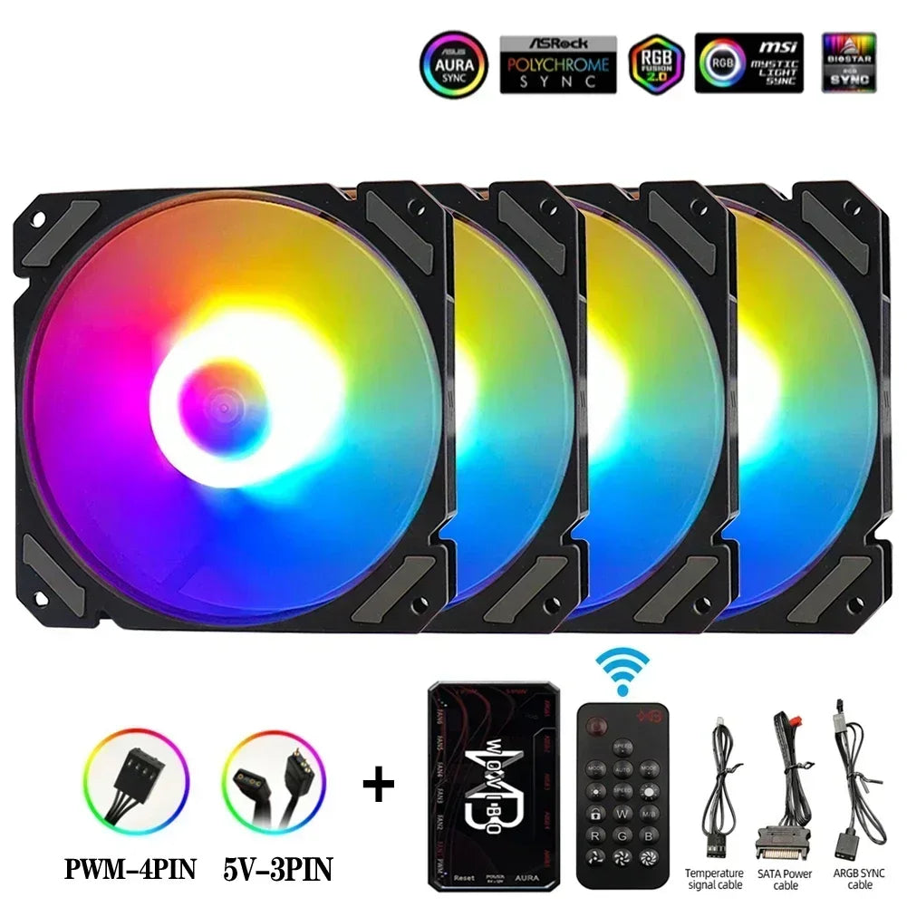 Wovibo 120mm ARGB RGB Fan Cooler with PWM Control - White and Black 12cm PC Cooling Case Radiator