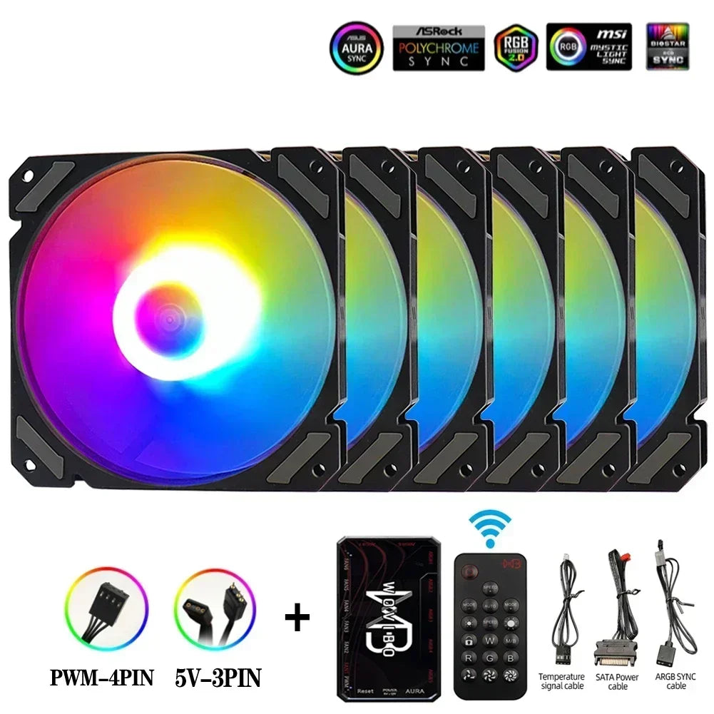 Wovibo 120mm ARGB RGB Fan Cooler with PWM Control - White and Black 12cm PC Cooling Case Radiator