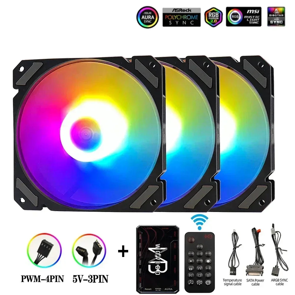 Wovibo 120mm ARGB RGB Fan Cooler with PWM Control - White and Black 12cm PC Cooling Case Radiator