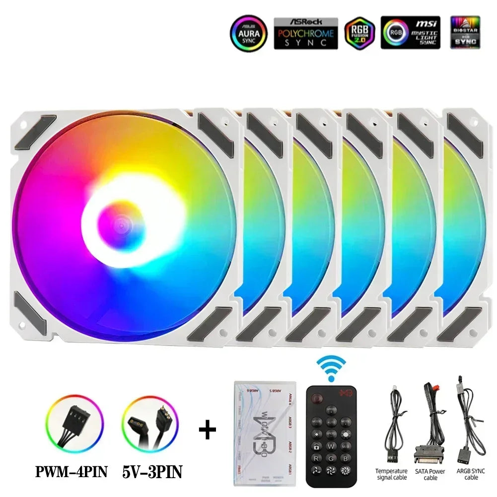 Wovibo 120mm ARGB RGB Fan Cooler with PWM Control - White and Black 12cm PC Cooling Case Radiator