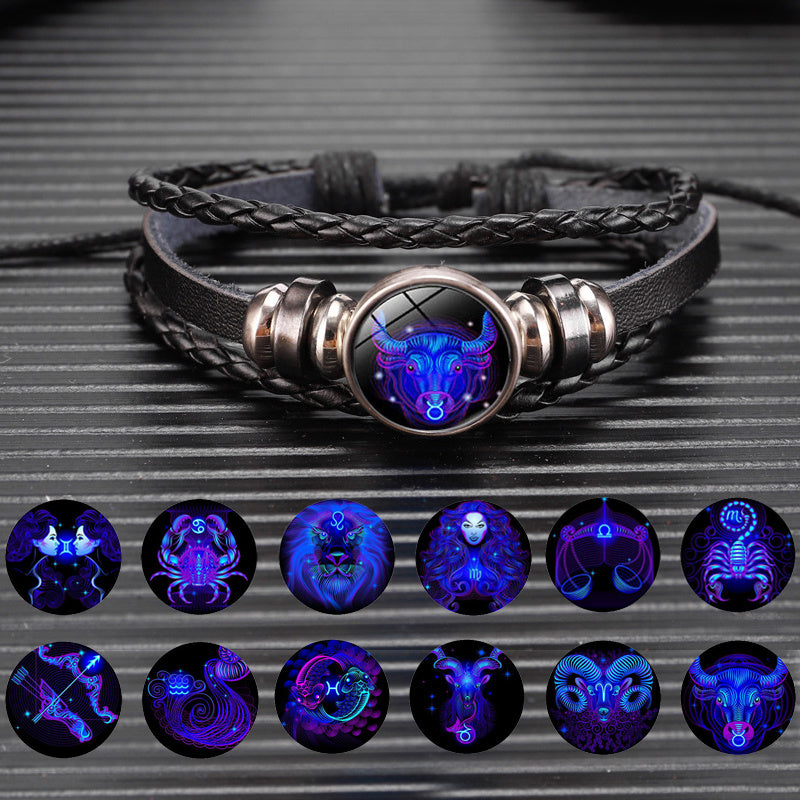 Astrological Constellation Leather Bracelet with Braided Design