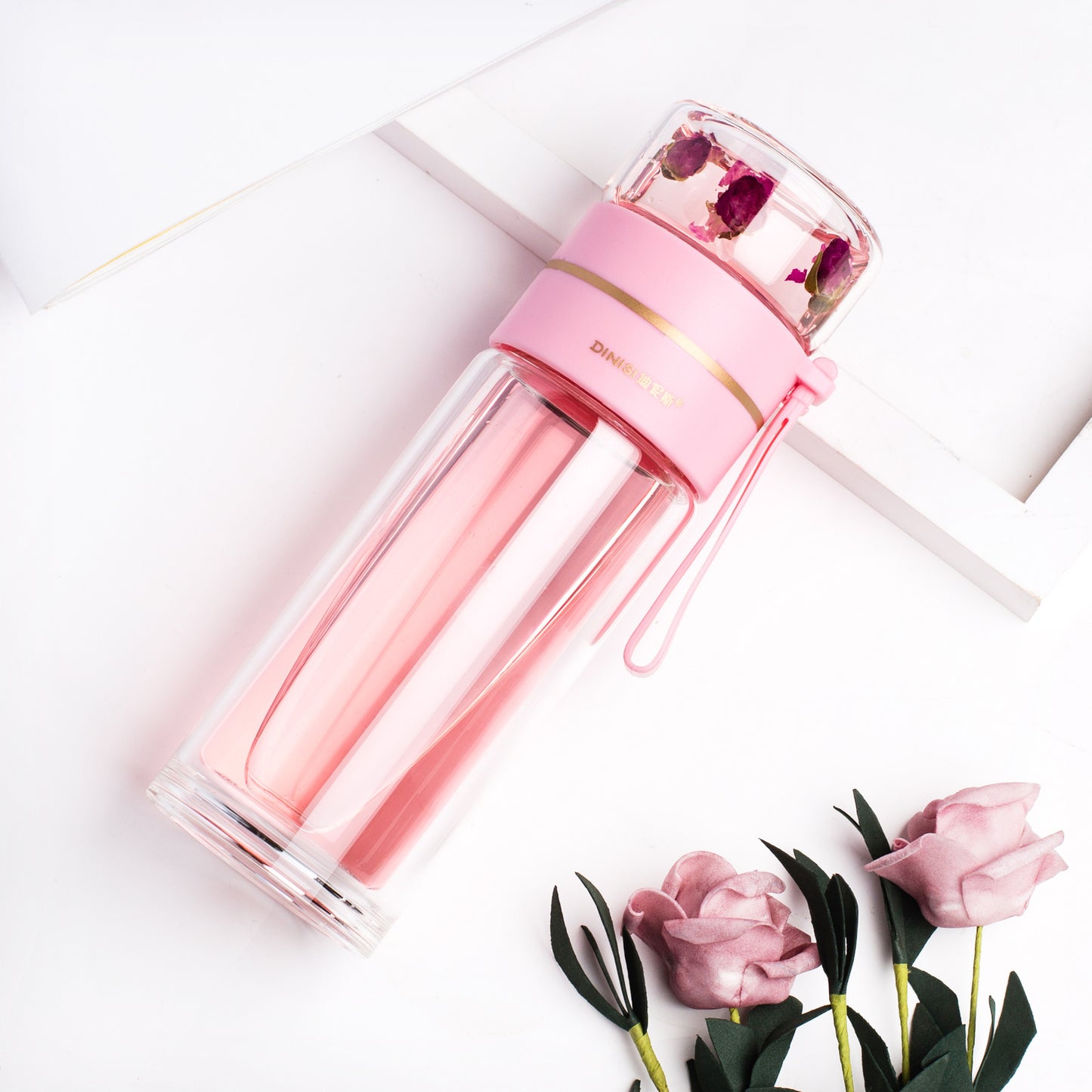 Leakproof Double Wall Glass Water Bottle with Tea Infuser and Tea Separation Design