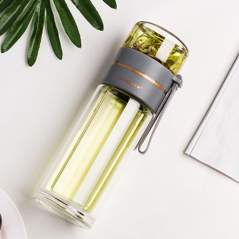 Leakproof Double Wall Glass Water Bottle with Tea Infuser and Tea Separation Design