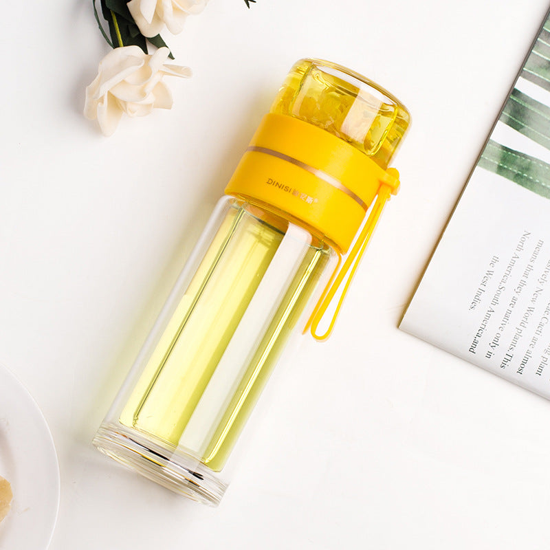 Leakproof Double Wall Glass Water Bottle with Tea Infuser and Tea Separation Design