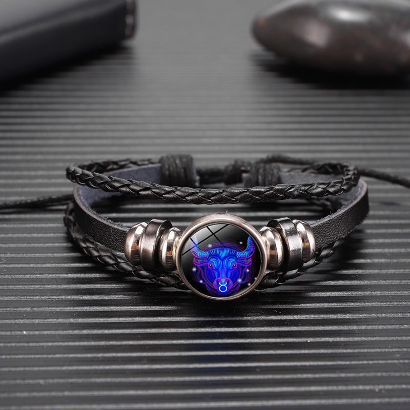 Astrological Constellation Leather Bracelet with Braided Design