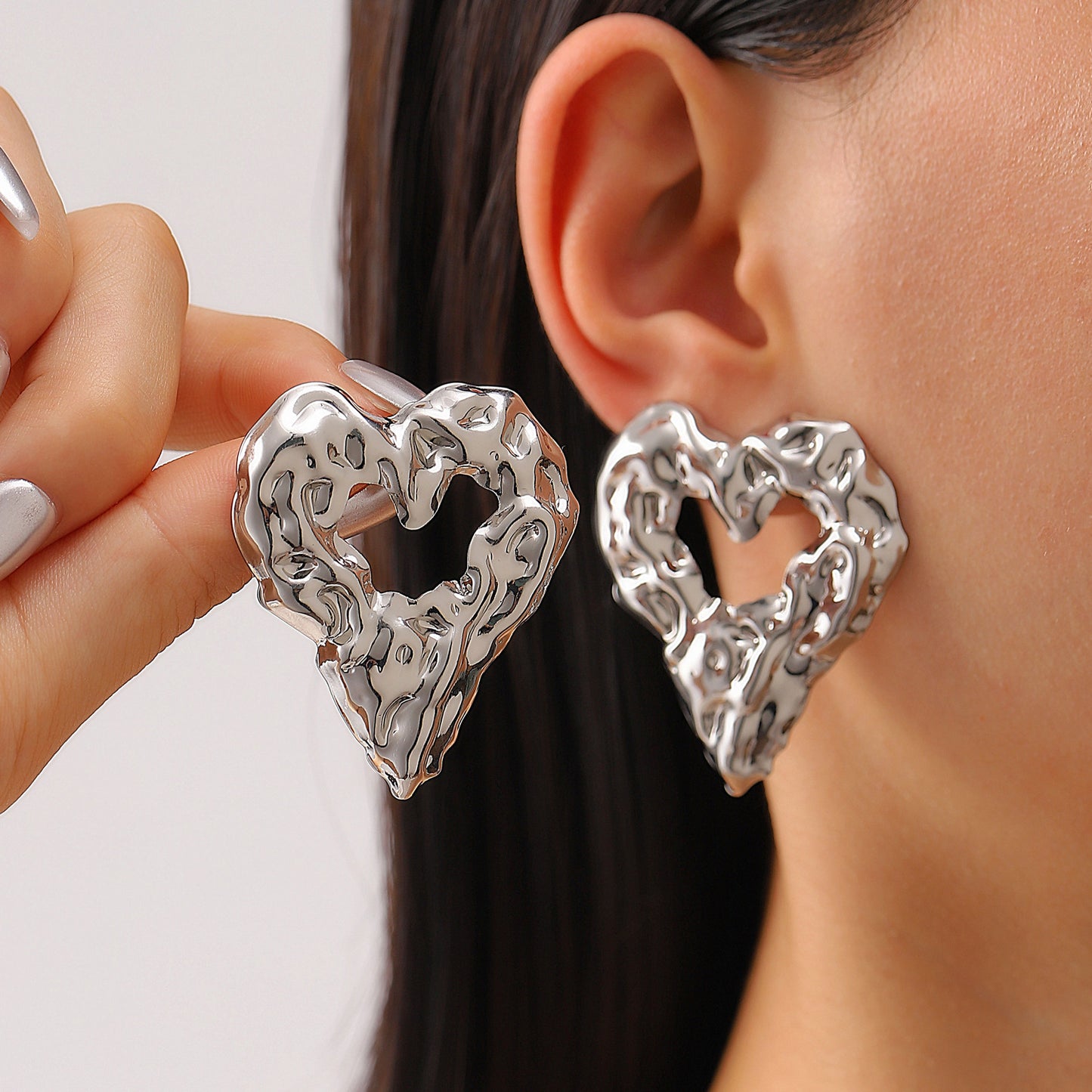 Exaggerated Heart-Shaped Pleated Lava Earrings for Women - Unique Valentine's Day Jewelry