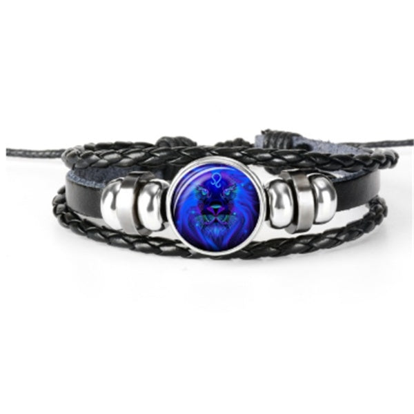 Astrological Constellation Leather Bracelet with Braided Design