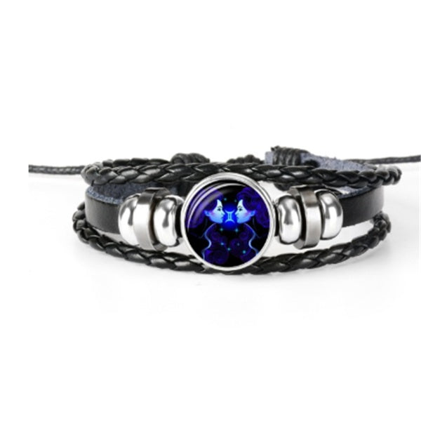 Astrological Constellation Leather Bracelet with Braided Design