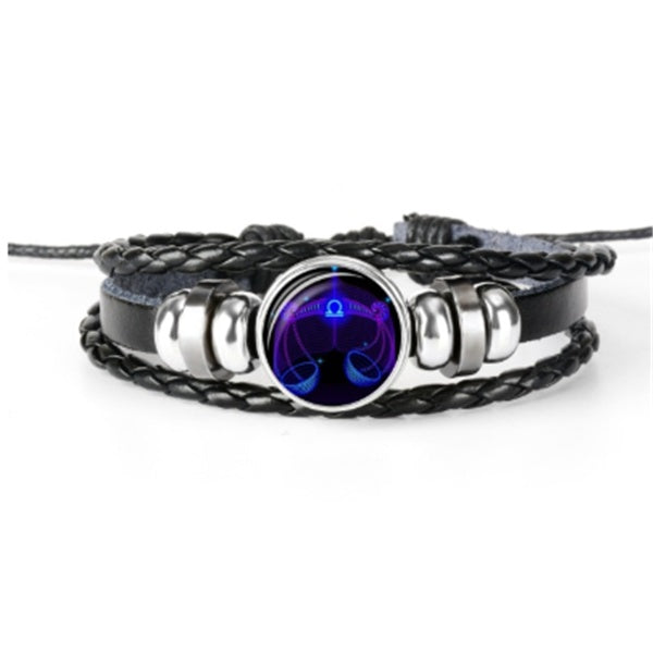 Astrological Constellation Leather Bracelet with Braided Design