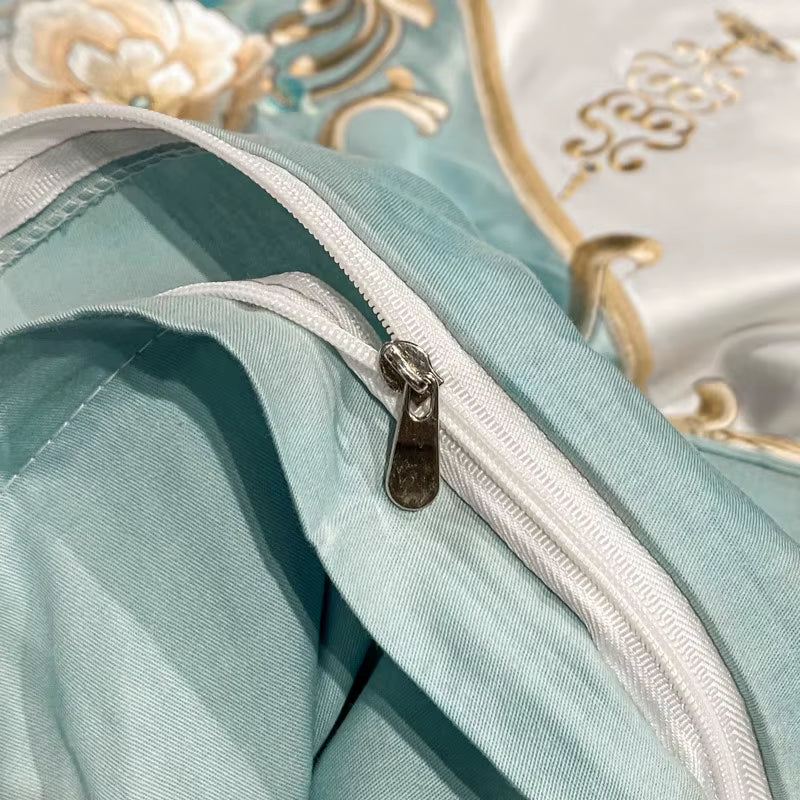 Super King 4Pcs Satin Cotton Rich Silky Duvet Cover Set Embroidery Patchwork Bedding Set Soft Cotton Bed Sheet Pillowcases