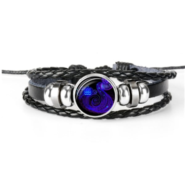 Astrological Constellation Leather Bracelet with Braided Design