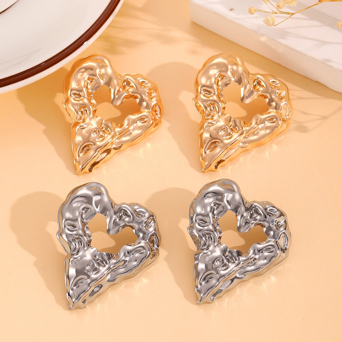 Exaggerated Heart-Shaped Pleated Lava Earrings for Women - Unique Valentine's Day Jewelry