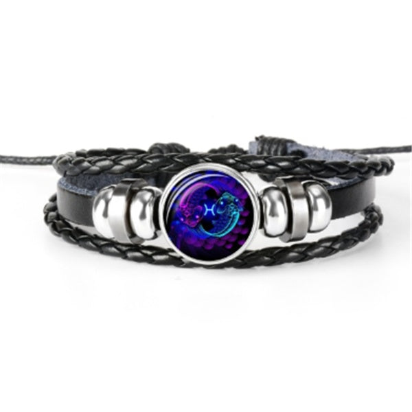 Astrological Constellation Leather Bracelet with Braided Design