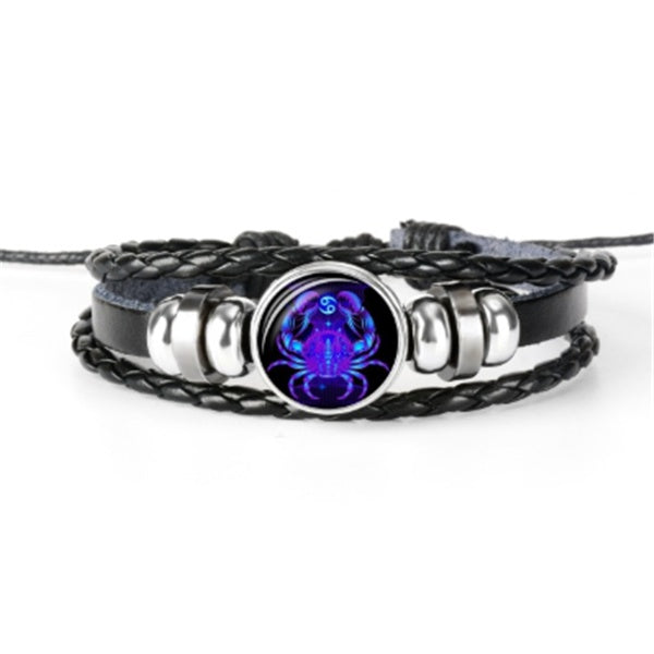 Astrological Constellation Leather Bracelet with Braided Design