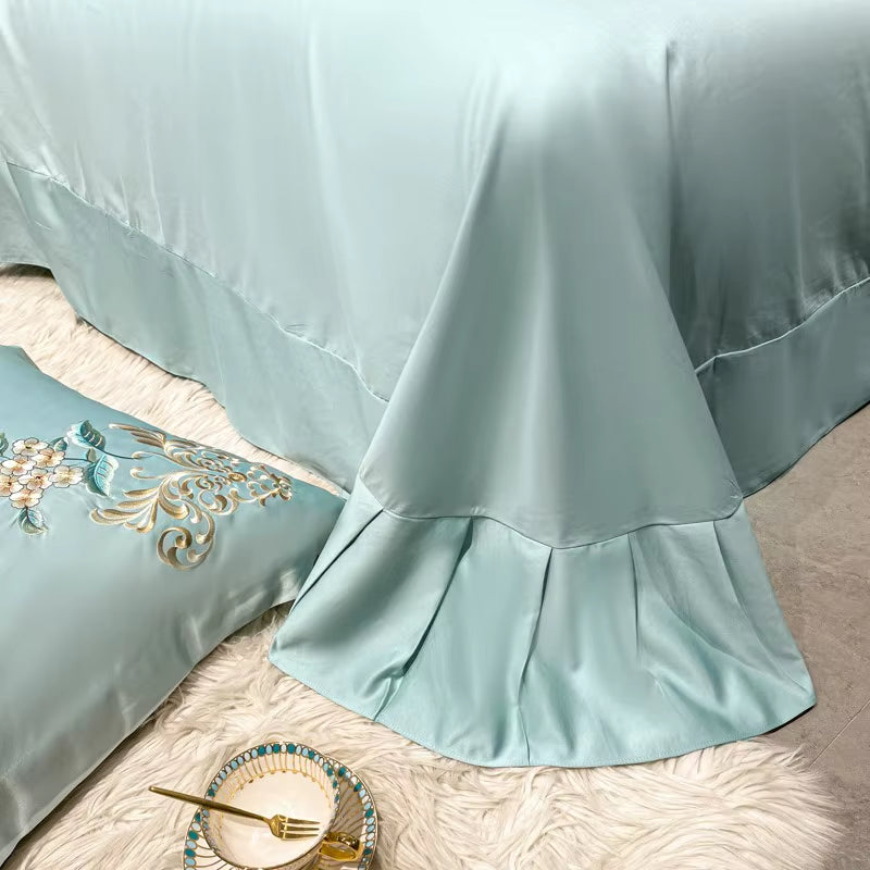 Super King 4Pcs Satin Cotton Rich Silky Duvet Cover Set Embroidery Patchwork Bedding Set Soft Cotton Bed Sheet Pillowcases
