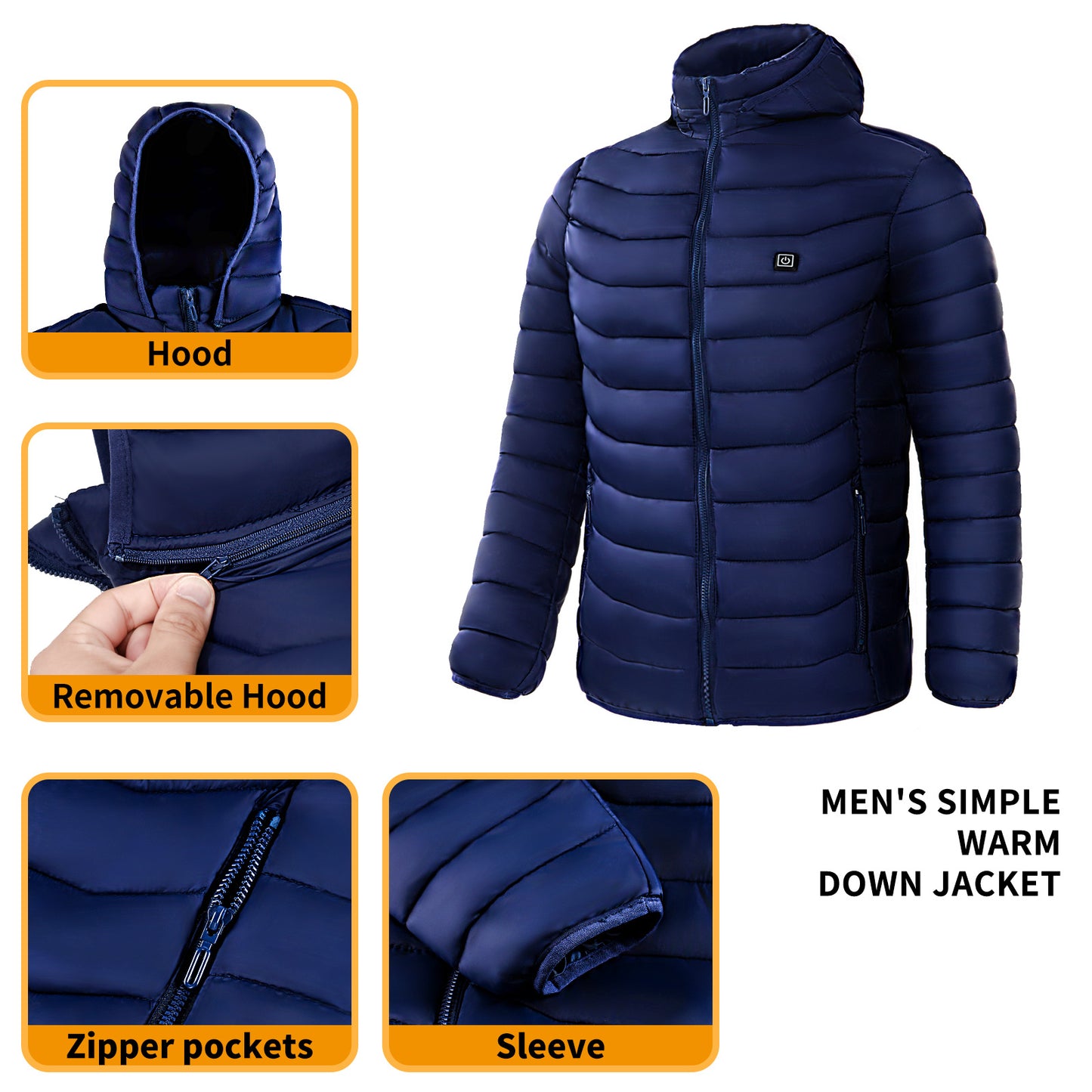 Men's Electric Heated Ski Jacket with Insulated Hood and 9 Heat Zones