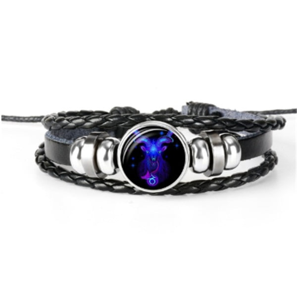 Astrological Constellation Leather Bracelet with Braided Design