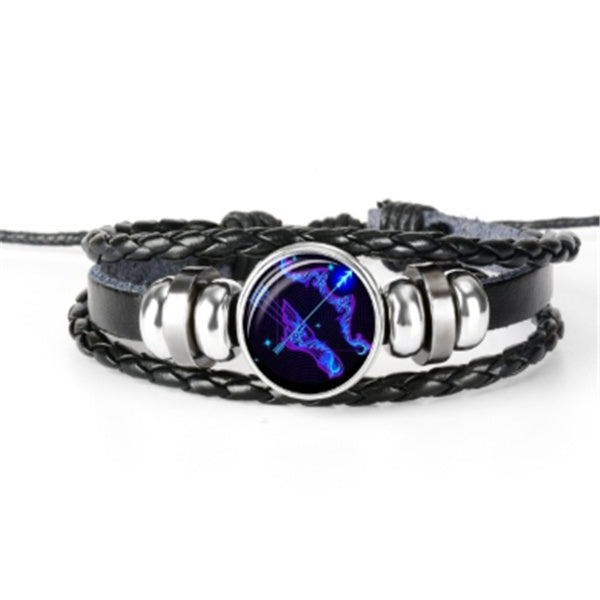 Astrological Constellation Leather Bracelet with Braided Design