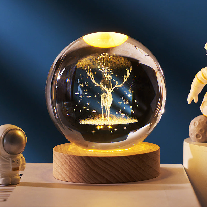 Celestial Wonder 3D Planetary Crystal Ball Lamp – Enchanting Star Projection Night Light for Unique Gifting