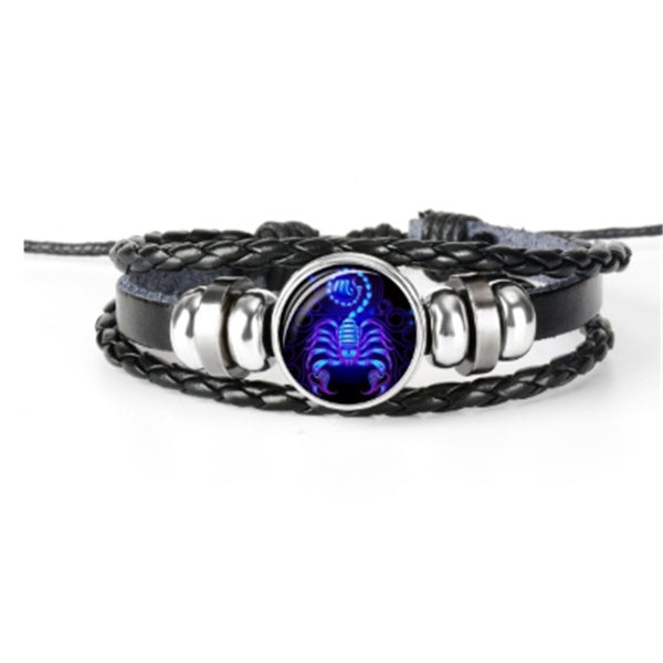 Astrological Constellation Leather Bracelet with Braided Design