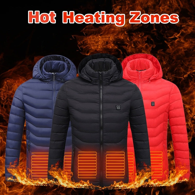 Men's Electric Heated Ski Jacket with Insulated Hood and 9 Heat Zones