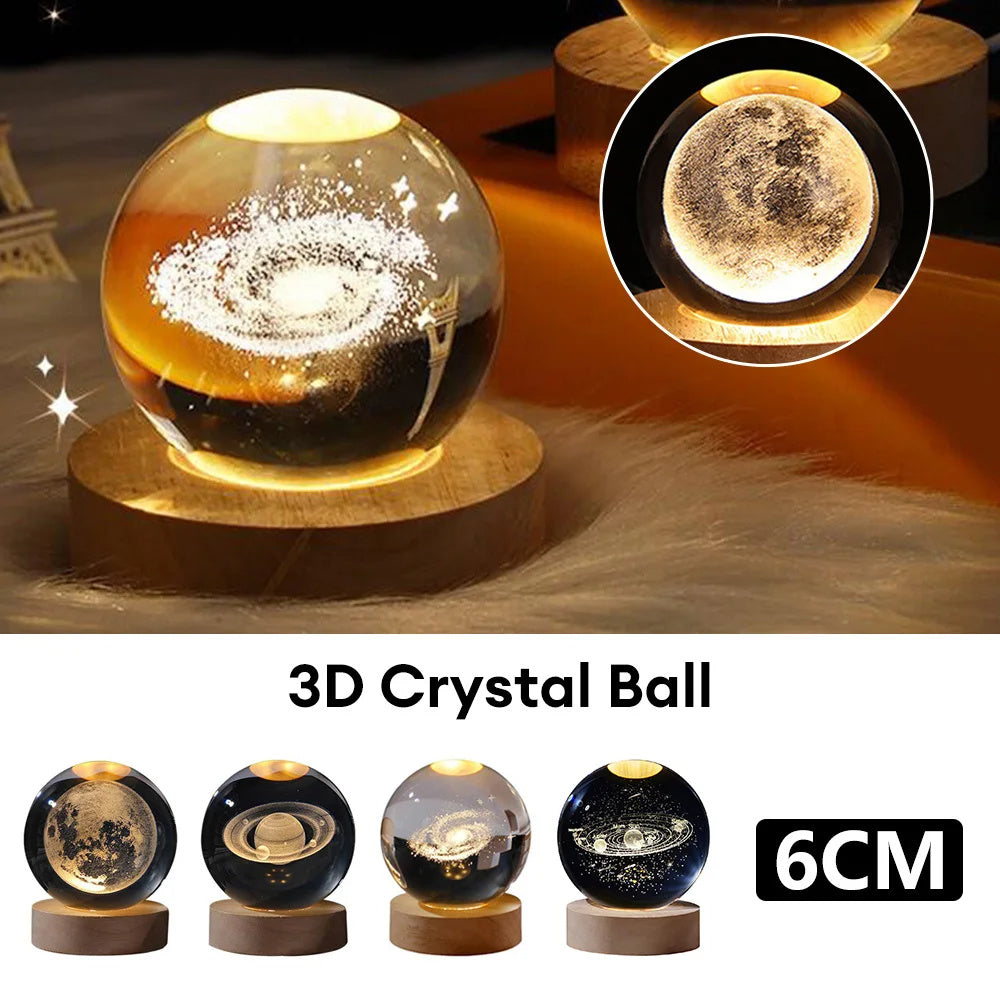 Celestial Wonder 3D Planetary Crystal Ball Lamp – Enchanting Star Projection Night Light for Unique Gifting