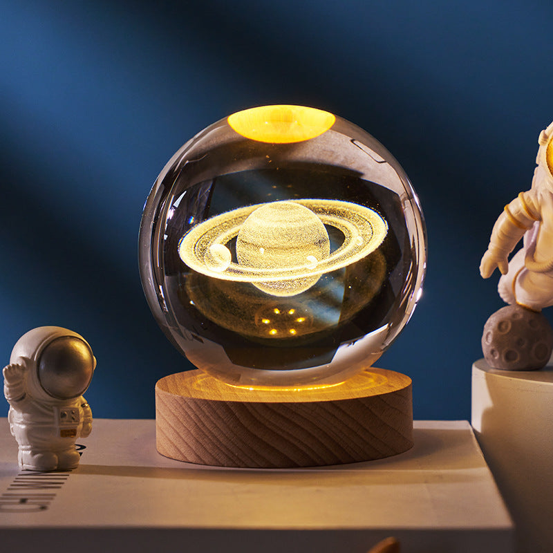 Celestial Wonder 3D Planetary Crystal Ball Lamp – Enchanting Star Projection Night Light for Unique Gifting