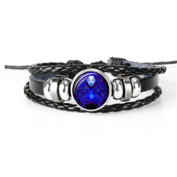 Astrological Constellation Leather Bracelet with Braided Design