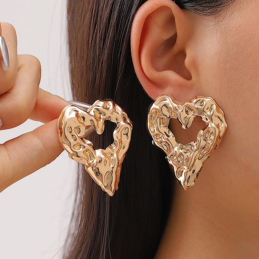 Exaggerated Heart-Shaped Pleated Lava Earrings for Women - Unique Valentine's Day Jewelry