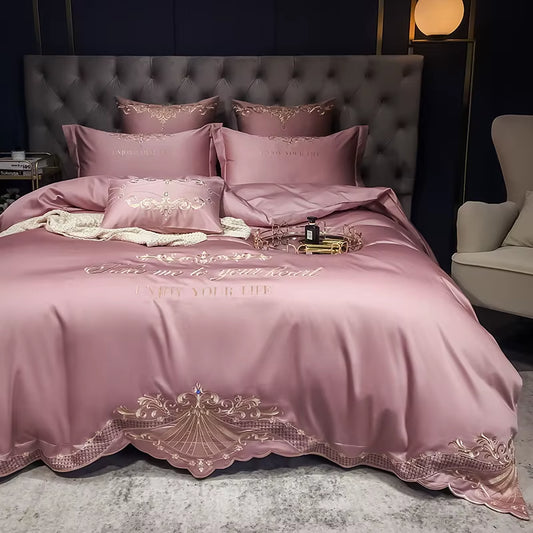 New Luxury White 600TC Egyptian Cotton Royal Embroidery Palace Bedding Set Duvet Cover Bed Sheet Bed Linen Pillowcases 4Pcs #/L