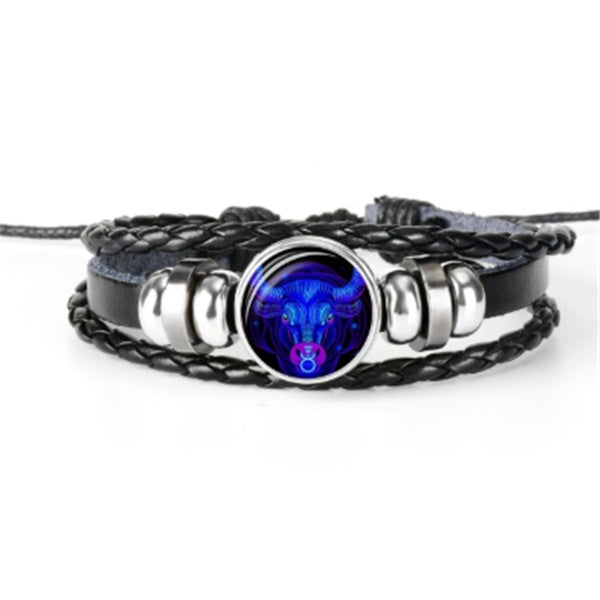 Astrological Constellation Leather Bracelet with Braided Design